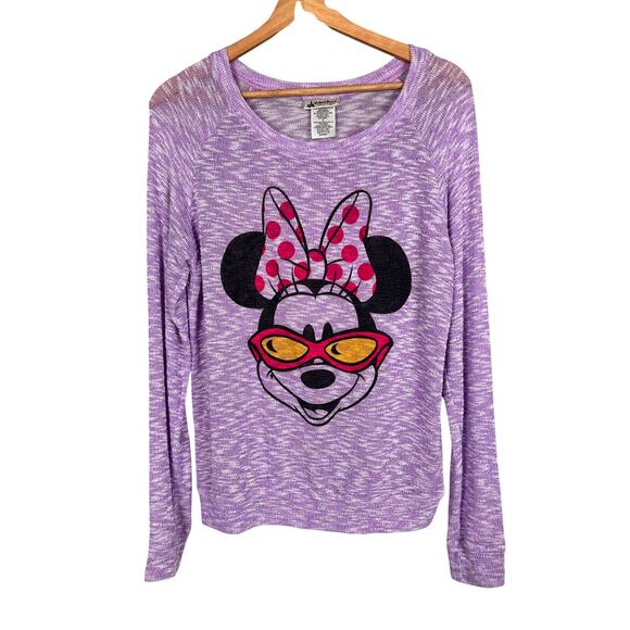 DISNEY PARKS Womens L Purple Minnie Mouse Sunglasses Lightweight Stretch Sweater - Picture 1 of 9